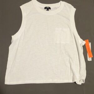 Aqua White Sleeveless Pocket Tank
